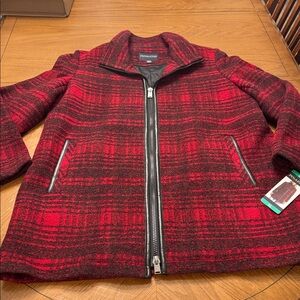 NWT Pendleton Women Wool Blend Walker Long Winter Coat Red Black Charcoal XL New